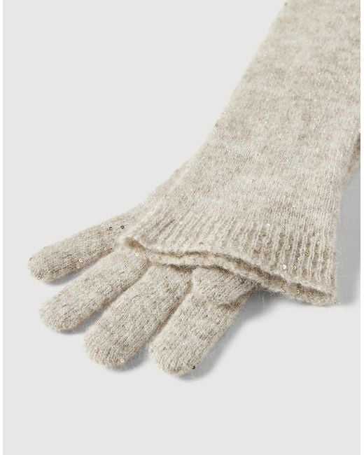 Brunello Cucinelli White Lace Flowers Knit Long Gloves