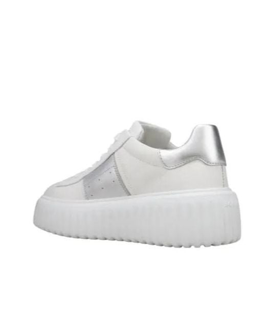 Hogan White Round-Toe Lace-Up Sneakers