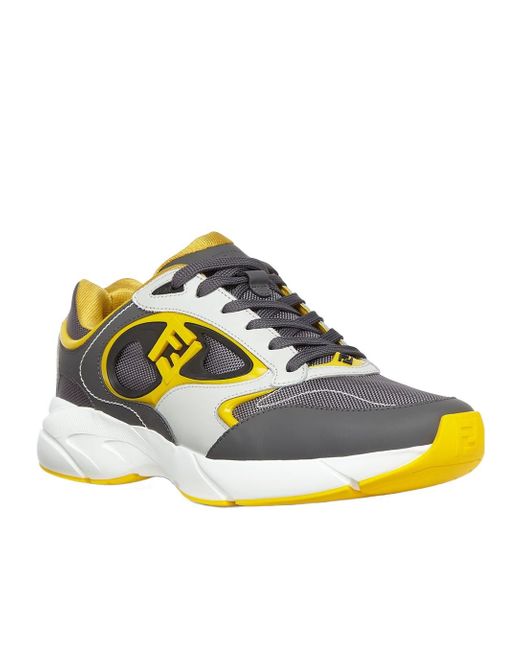 Fendi Green Mesh And Leather Low-Tops for men