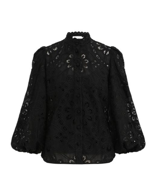 Zimmermann Black Rhiannon Embroidered Blouse