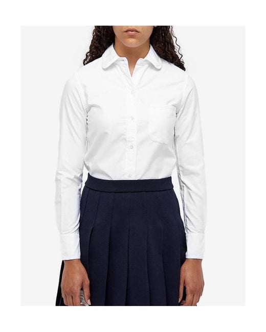 Thom Browne White Round-Collar Stripe Detail Shirt