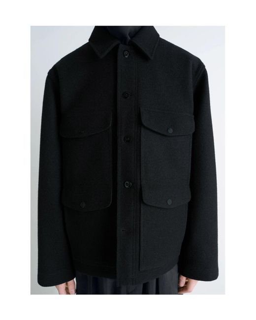 Lemaire Black Patch-Pocket Long-Sleeved Shirt Jacket for men