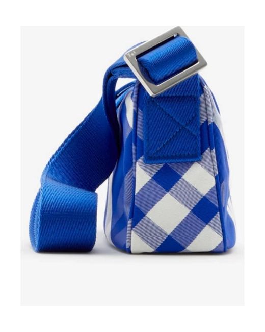 Burberry Blue Shield Check-Pattern Zipped Messenger Bag for men