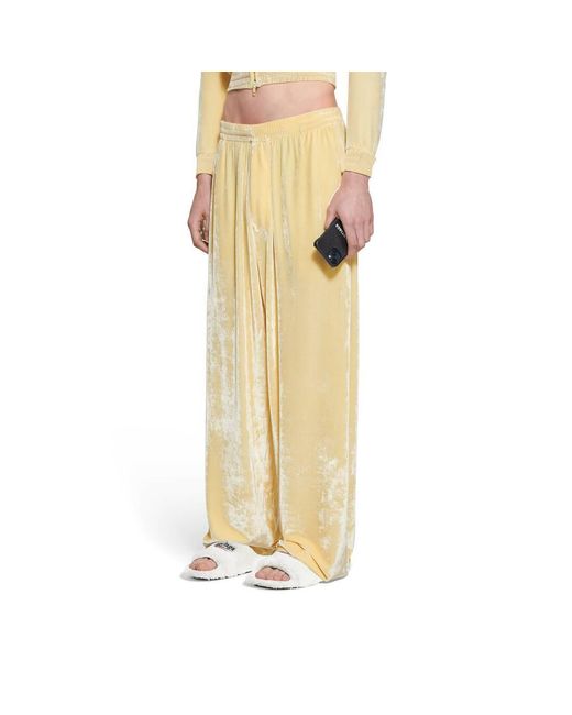 Balenciaga Yellow Velvet-Effect Elastic Waist Trousers for men