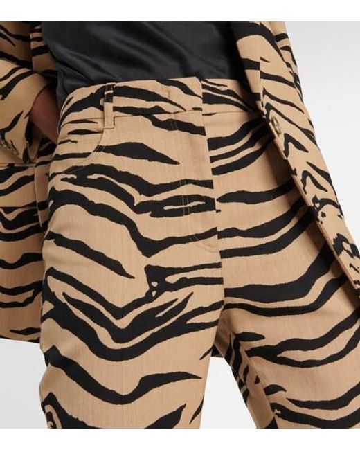 Stella McCartney Natural Tiger-Print Wool-Blend Flared Pants