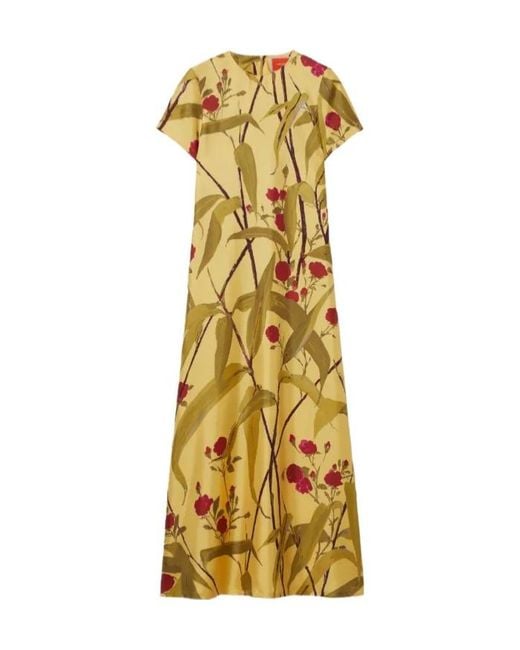 LaDoubleJ Metallic Floral-Print Swing Midi Day Dress