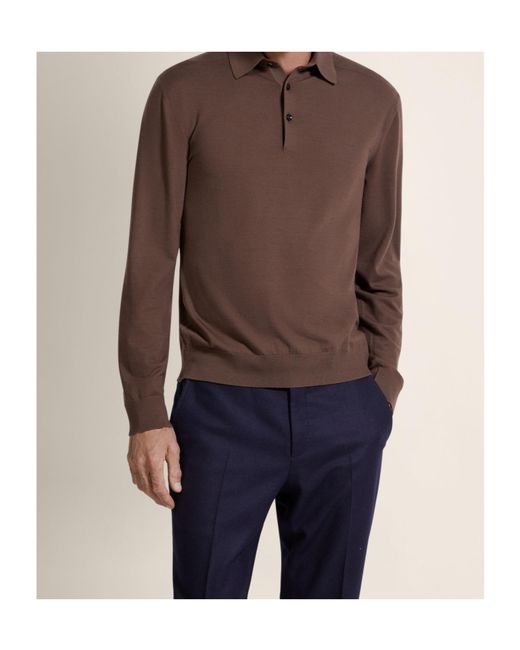Zegna Brown Long-Sleeved Polo Shirt for men
