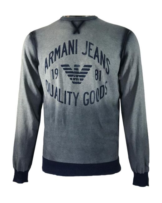 Armani Jeans Blue Round-Collar And Long-Sleeved Sweater for men