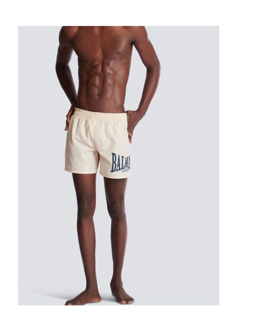 Balmain White Printed Swim Shorts for men