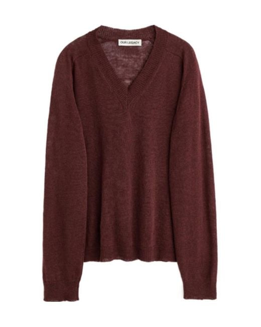 Our Legacy Brown Rue V-Neck Knitted Sweater for men