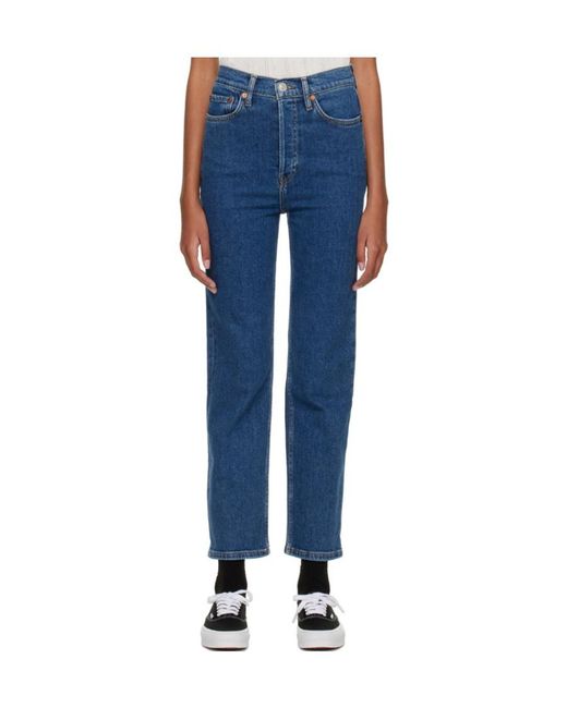 Re/done Blue 70S Ultra Rise High Waist Cropped Jeans