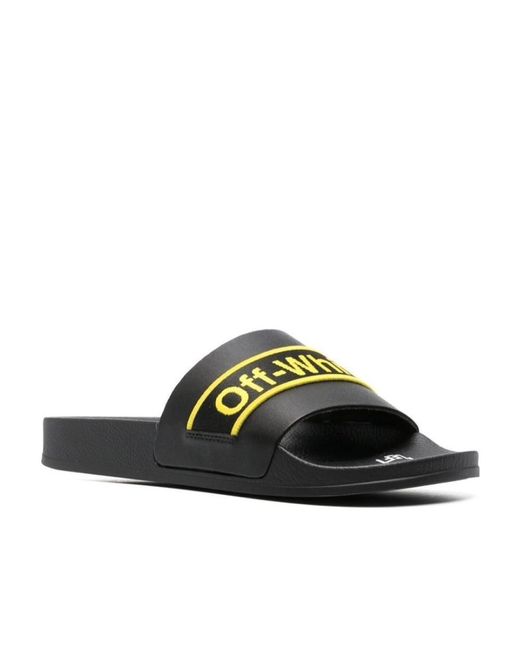 Off-White c/o Virgil Abloh Black Logo-Print Leather Slides for men