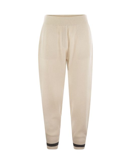Brunello Cucinelli Natural Tapered Knitted Trousers