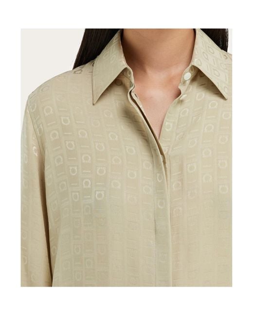 Ferragamo Natural Ferragamo Monogram Silk Shirt