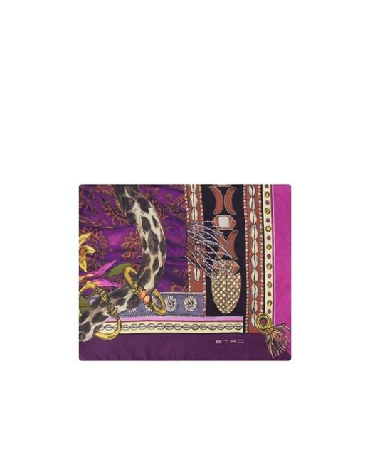 Etro Purple Logo Detailed Satin Scarf