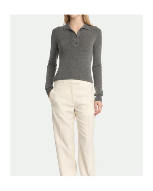Malo Gray Ribbed Long-Sleeve Knitted Polo Top