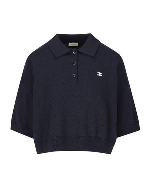 トップス CELINE Triomphe polo shirt Celine Triomphe Cropped Polo in Blue | Lyst