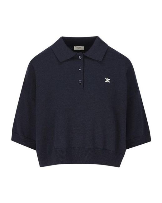CELINE セリーヌ 23SS Cropped Triomphe Polo Shirt トリオンフ刺繍クロップドポロシャツ 2X29E043F ブラック S CELINE（セリーヌ） 23SS Cropped Triomphe Polo Shirt トリオンフ刺繍