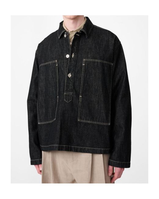 Studio Nicholson Black York Denim Polo Shirt for men