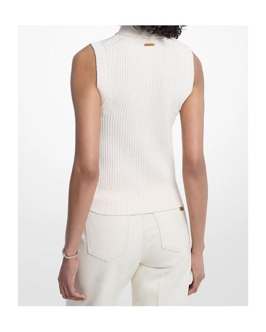 Michael Kors White Sleeveless Wool Blend Turtleneck Top