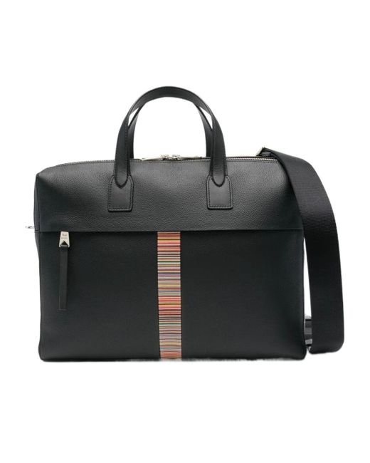 Paul Smith Black Signature Stripe Briefcase for men
