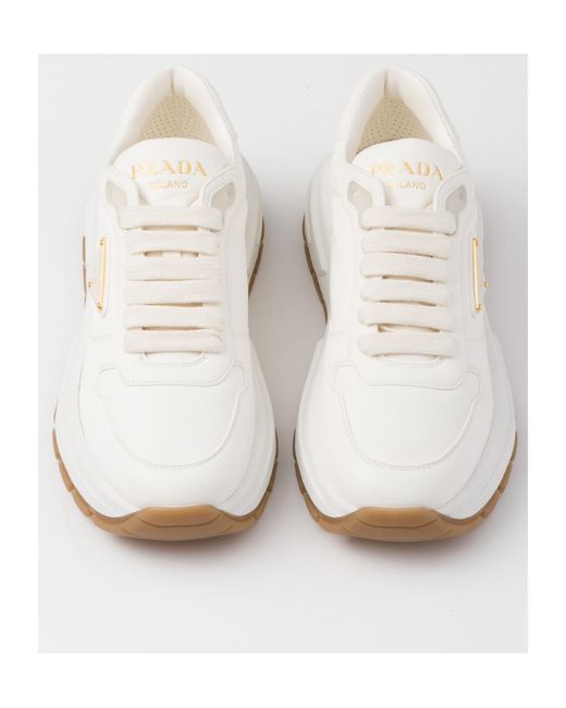 Prada White Leather Triangle Sneakers