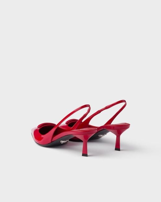 Prada Red Logo Detailed Slingback Pumps