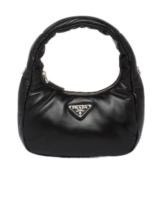 Prada Black Enamel Triangle-Logo Leather Shoulder Bag