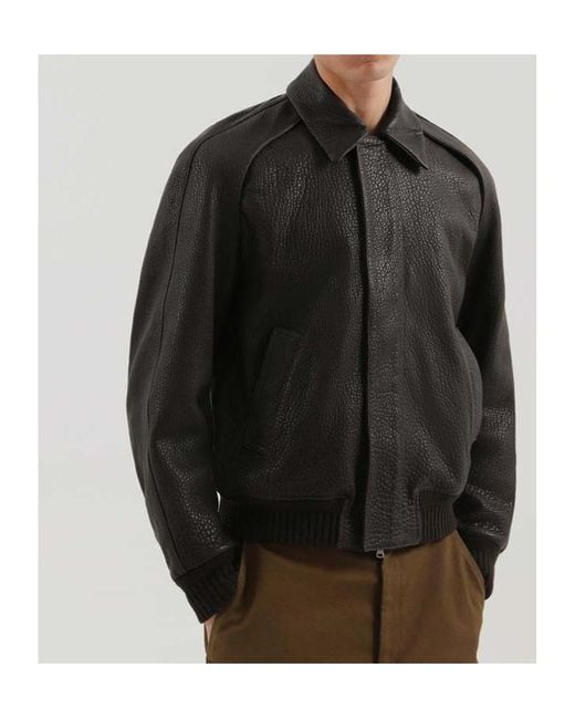 1989 STUDIO Black Press-Stud Leather Jacket for men
