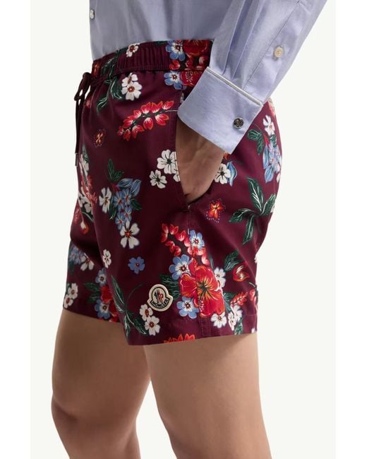 Moncler Red Floral Print Swim Shorts for men