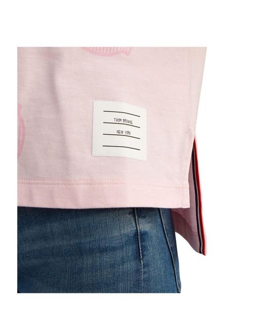 Thom Browne Pink Anchor Printed Crewneck T-Shirt