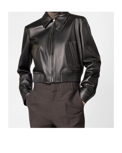 Tod's Black Cropped Leather Bomber Jacket