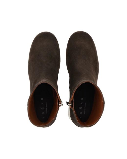 Hogan Brown Block Heel Ankle Boots