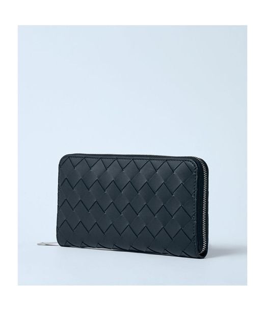 Bottega Veneta Blue Intrecciato Zip Around Wallet for men