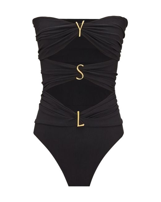 Saint Laurent Black Ysl Strapless Swimsuit