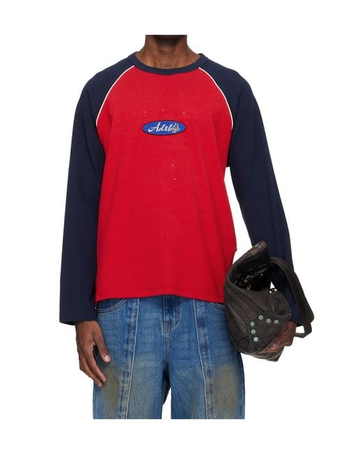 ANDERSSON BELL Red Color-Blocked Raglan Long-Sleeved T-Shirt for men