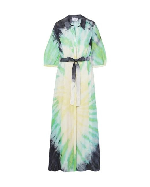 Gabriela Hearst Green Daisy Belted Tie-Dyed Cashmere, Silk And Wool-Blend Maxi Dress