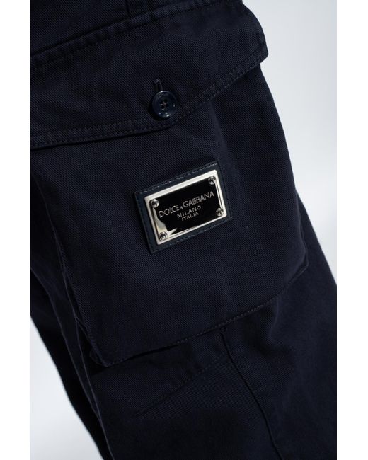 Dolce & Gabbana Blue Logo-Plaque Straight Leg Cargo Trousers for men