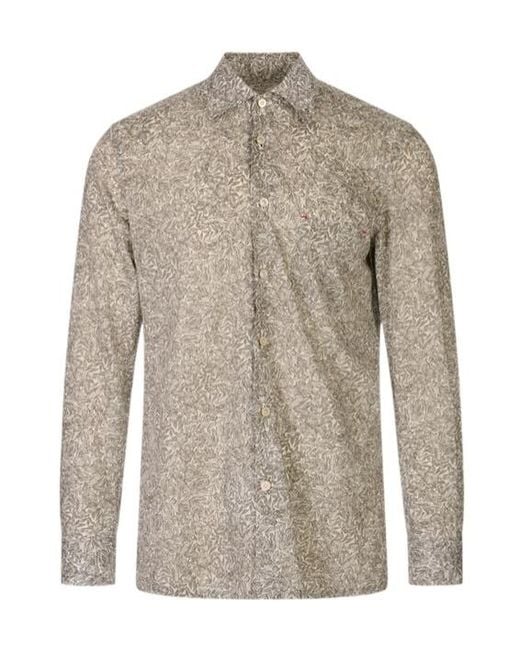 Kiton Gray Floral-Print Long-Sleeve Shirt for men