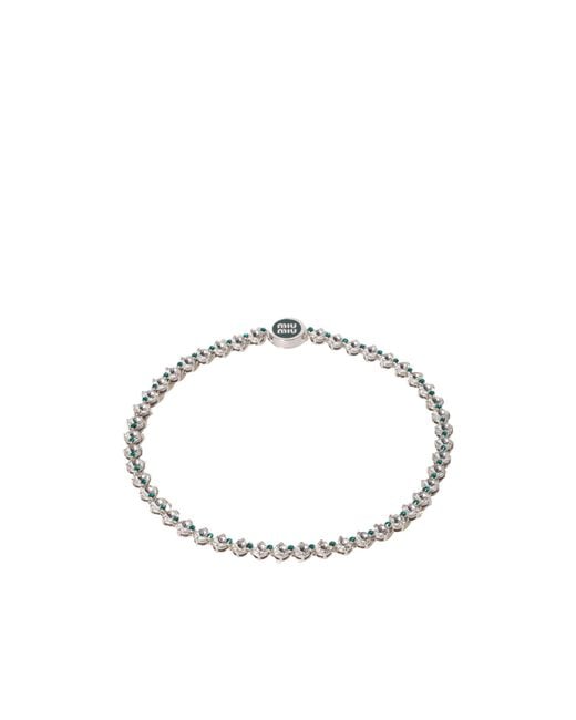 Miu Miu Metallic Metal Necklace With Crystals