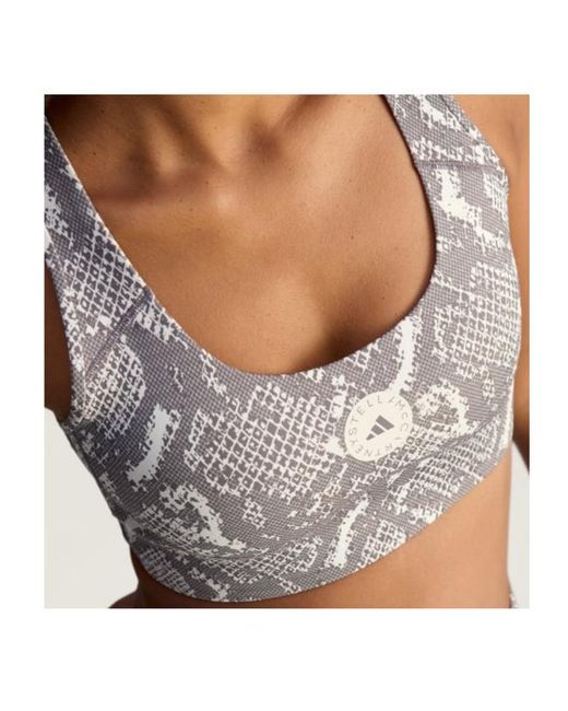 Adidas By Stella McCartney Gray Power Impact Medium Support Printed Training Bra