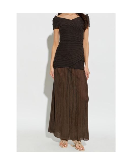 Balmain Brown Draped Off-Shoulder Dress