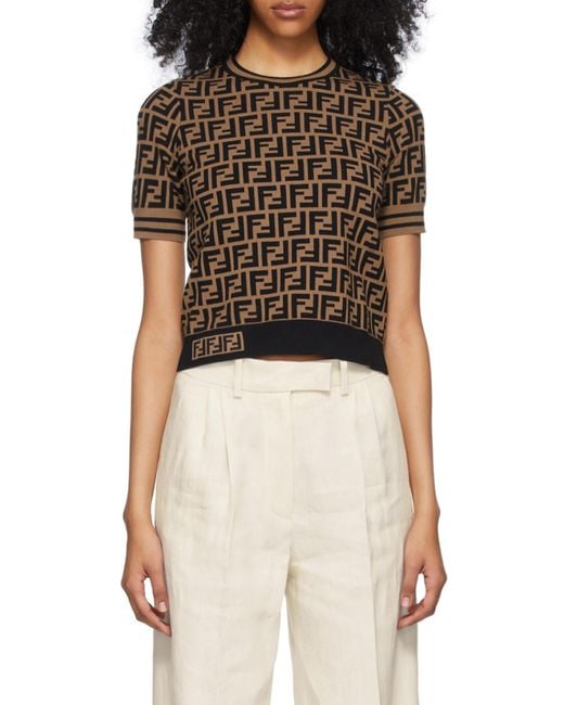 Fendi Brown Fabric Ff Motif Jumper