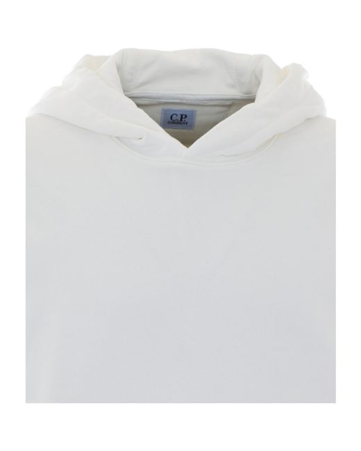 C P Company White Logo Patch Hoodies for men