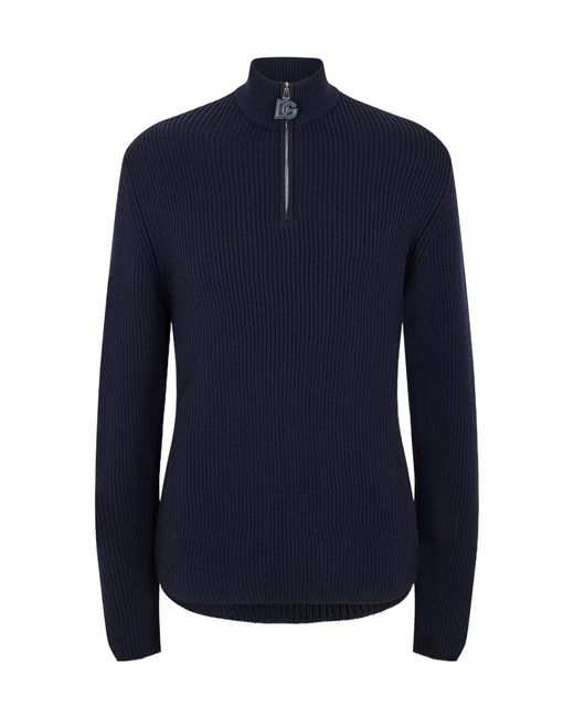 Dolce & Gabbana Blue Zipped Knitted Top for men