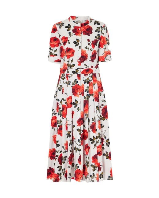 Carolina Herrera Red Floral-Print Cotton-Blend Poplin Midi Dress