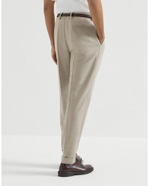 Brunello Cucinelli Gray Virgin-Wool Mouliné-Twill Trousers With Pleat for men