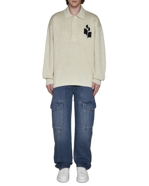 Isabel Marant White Polo-Collared Knitted Jumper for men