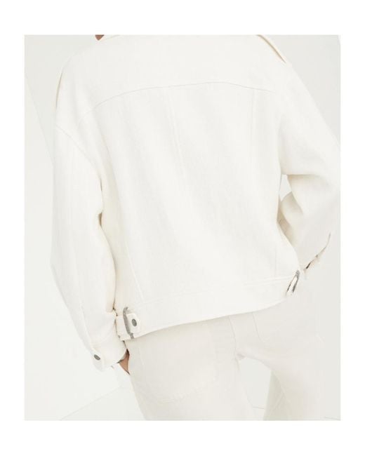 Brunello Cucinelli White Long-Sleeved Zipped Biker Jacket