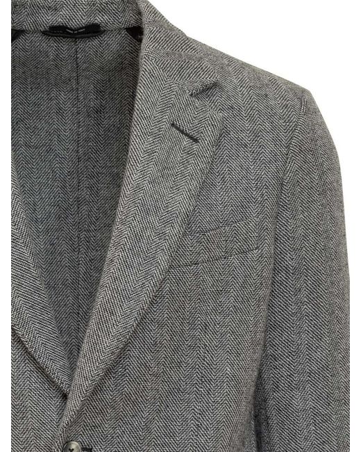 Tom Ford Gray Grey Wool Jacket With Chevron Pattern for men